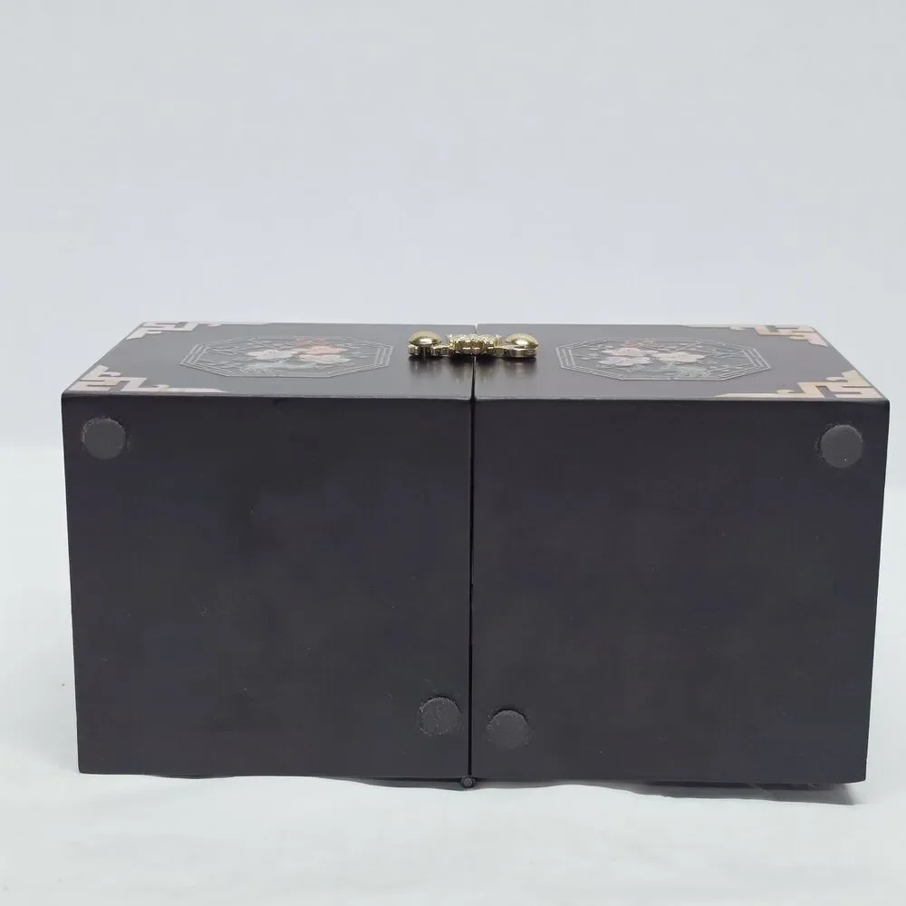 Vintage Korean Traditional Mother Of Pearl Inlay Twin Cube Folding Jewelry Box